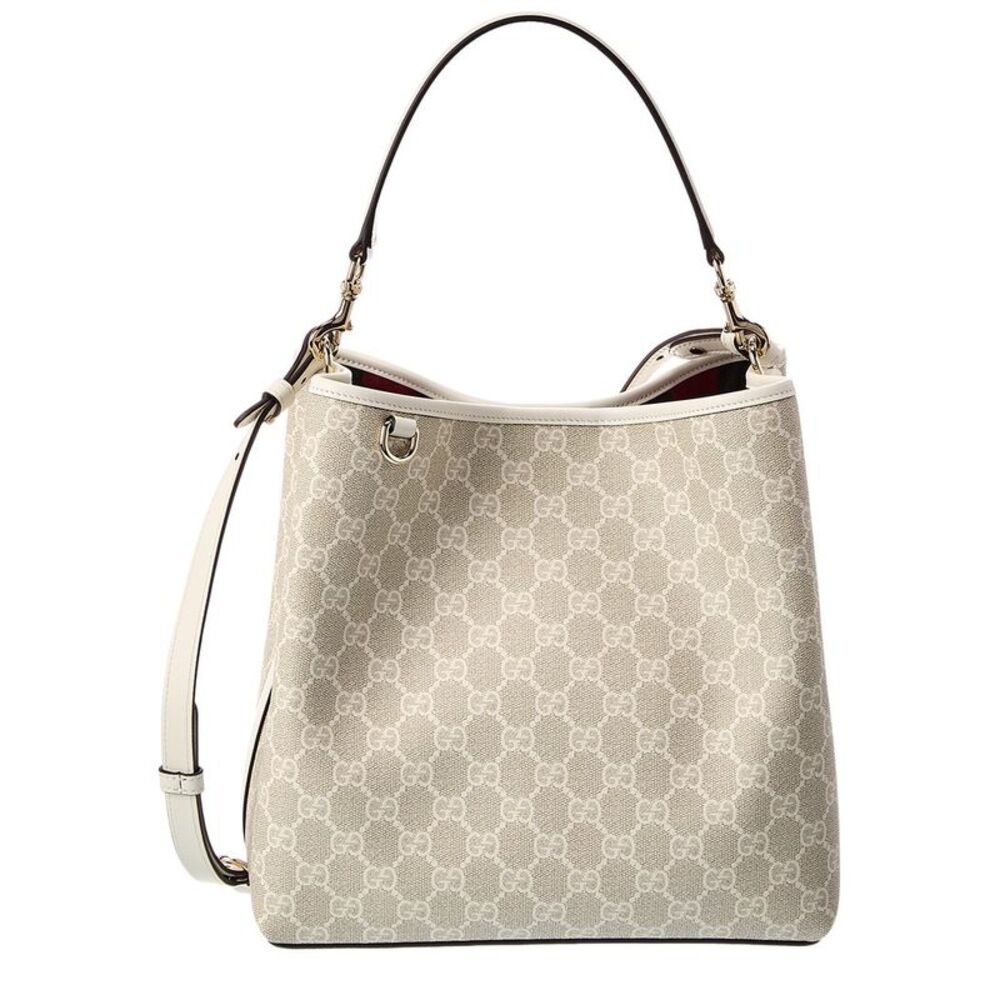 Gucci Gg Emblem Medium Gg Supreme Canvas & Leather Bucket Bag, Beige